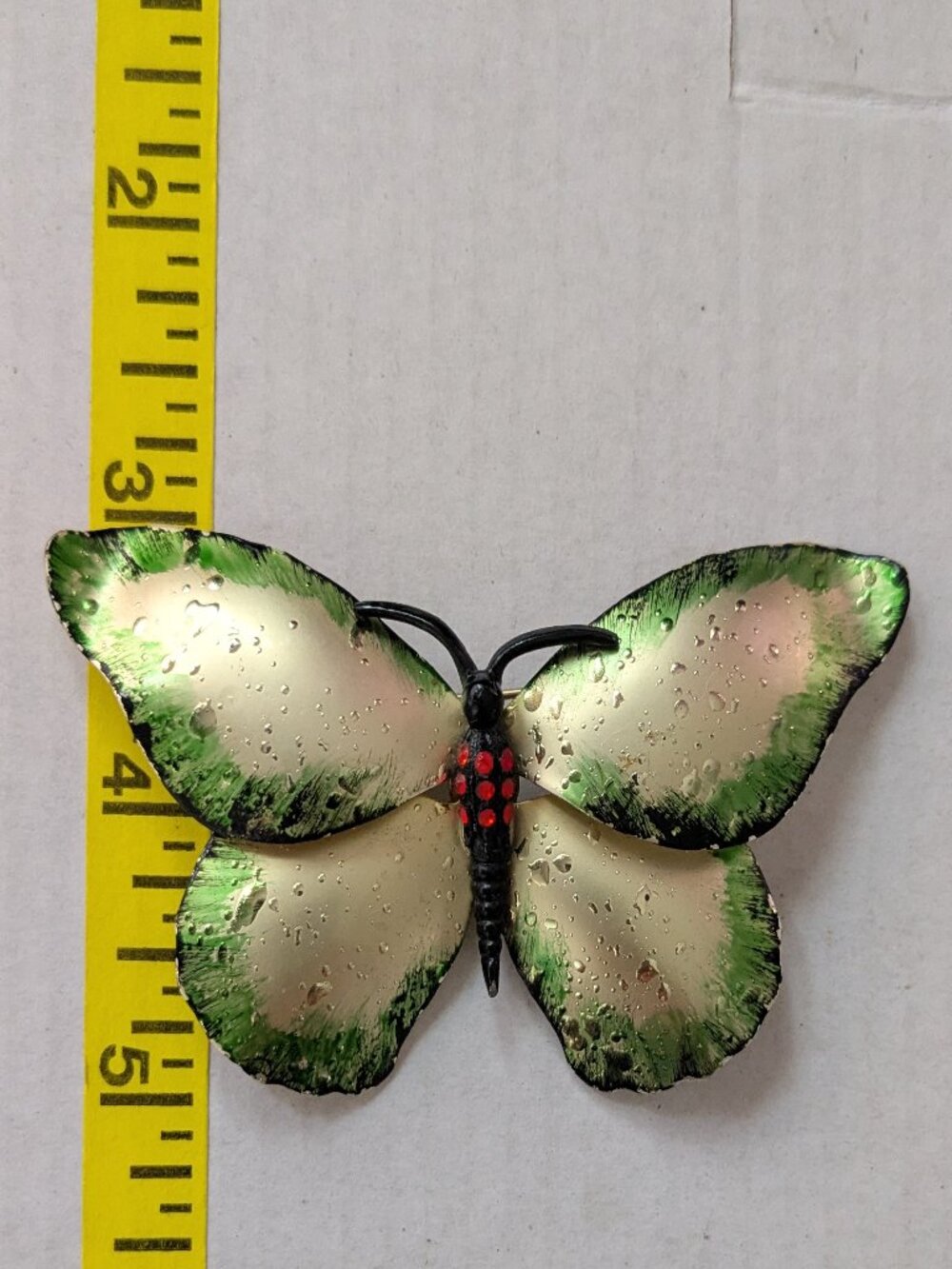 Vintage MCM Enamel Painted Rhinestone Metal Butterfly Brooch Pin